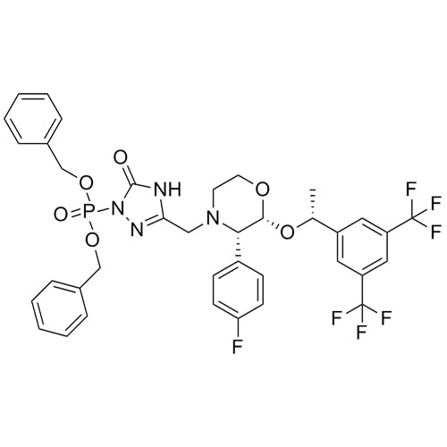 dibenzyl (3-(((2R,3S)-2-((R)-1-(3,5-bis(trifluoromethyl)phenyl)ethoxy)-3-(4-fluorophenyl)morpholino)methyl)-5-oxo-4,5-dihydro-1H-1,2,4-triazol-1-yl)phosphonate