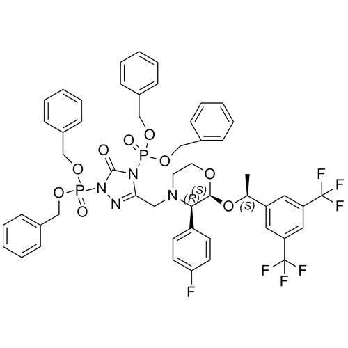 tetrabenzyl (3-(((2S,3R)-2-((S)-1-(3,5-bis(trifluoromethyl)phenyl)ethoxy)-3-(4-fluorophenyl)morpholino)methyl)-5-oxo-1H-1,2,4-triazole-1,4(5H)-diyl)bis(phosphonate)