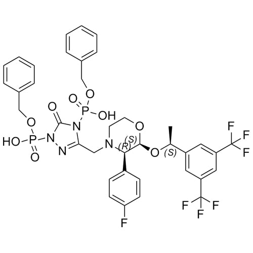 dibenzyl (3-(((2S,3R)-2-((S)-1-(3,5-bis(trifluoromethyl)phenyl)ethoxy)-3-(4-fluorophenyl)morpholino)methyl)-5-oxo-1H-1,2,4-triazole-1,4(5H)-diyl)bis(hydrogen phosphonate)