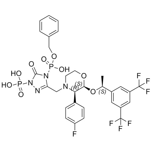 (4-((benzyloxy)(hydroxy)phosphoryl)-3-(((2S,3R)-2-((S)-1-(3,5-bis(trifluoromethyl)phenyl)ethoxy)-3-(4-fluorophenyl)morpholino)methyl)-5-oxo-4,5-dihydro-1H-1,2,4-triazol-1-yl)phosphonic acid