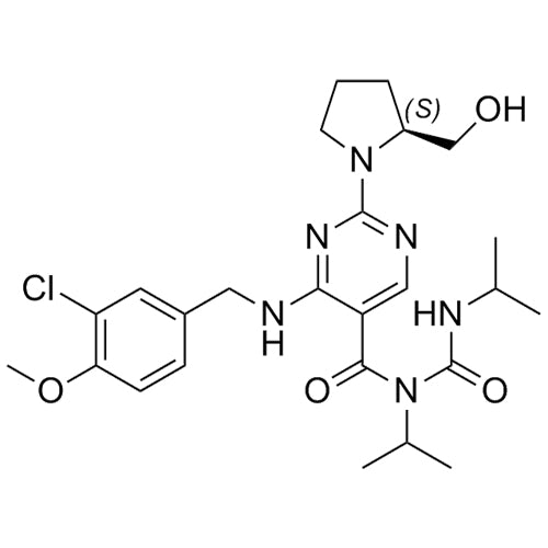(S)-4-((3-chloro-4-methoxybenzyl)amino)-2-(2-(hydroxymethyl)pyrrolidin-1-yl)-N-isopropyl-N-(isopropylcarbamoyl)pyrimidine-5-carboxamide