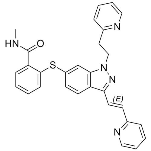 (E)-N-methyl-2-((1-(2-(pyridin-2-yl)ethyl)-3-(2-(pyridin-2-yl)vinyl)-1H-indazol-6-yl)thio)benzamide