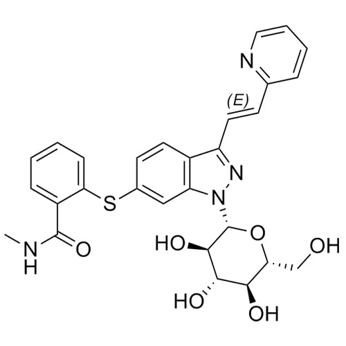 N-methyl-2-((3-((E)-2-(pyridin-2-yl)vinyl)-1-((2R,3R,4S,5S,6R)-3,4,5-trihydroxy-6-(hydroxymethyl)tetrahydro-2H-pyran-2-yl)-1H-indazol-6-yl)thio)benzamide