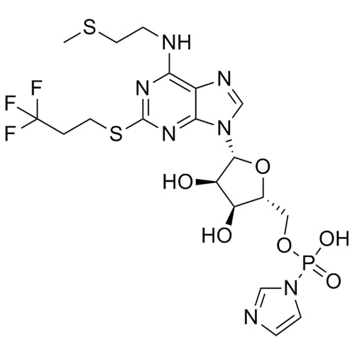 ((2R,3S,4R,5R)-3,4-dihydroxy-5-(6-((2-(methylthio)ethyl)amino)-2-((3,3,3-trifluoropropyl)thio)-9H-purin-9-yl)tetrahydrofuran-2-yl)methyl hydrogen 1H-imidazol-1-ylphosphonate