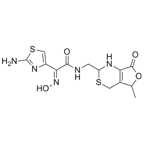 (E)-2-(2-aminothiazol-4-yl)-2-(hydroxyimino)-N-((5-methyl-7-oxo-2,4,5,7-tetrahydro-1H-furo[3,4-d][1,3]thiazin-2-yl)methyl)acetamide