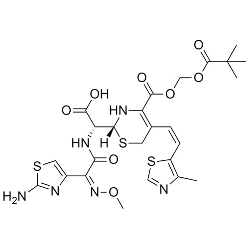 (R)-2-((Z)-2-(2-aminothiazol-4-yl)-2-(methoxyimino)acetamido)-2-((R)-5-((Z)-2-(4-methylthiazol-5-yl)vinyl)-4-(((pivaloyloxy)methoxy)carbonyl)-3,6-dihydro-2H-1,3-thiazin-2-yl)acetic acid