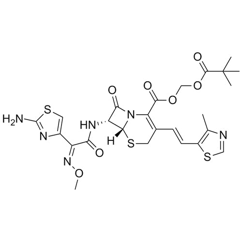 (6R,7R)-(pivaloyloxy)methyl 7-((Z)-2-(2-aminothiazol-4-yl)-2-(methoxyimino)acetamido)-3-((E)-2-(4-methylthiazol-5-yl)vinyl)-8-oxo-5-thia-1-azabicyclo[4.2.0]oct-2-ene-2-carboxylate
