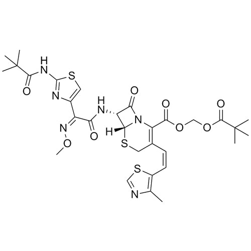 (6R,7R)-(pivaloyloxy)methyl 7-((Z)-2-(methoxyimino)-2-(2-pivalamidothiazol-4-yl)acetamido)-3-((Z)-2-(4-methylthiazol-5-yl)vinyl)-8-oxo-5-thia-1-azabicyclo[4.2.0]oct-2-ene-2-carboxylate
