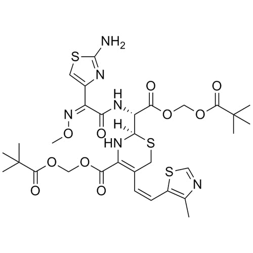 (R)-(pivaloyloxy)methyl 2-((R,Z)-4-(2-aminothiazol-4-yl)-13,13-dimethyl-5,8,12-trioxo-2,9,11-trioxa-3,6-diazatetradec-3-en-7-yl)-5-((Z)-2-(4-methylthiazol-5-yl)vinyl)-3,6-dihydro-2H-1,3-thiazine-4-carboxylate