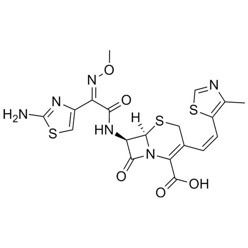 (6R,7R)-7-((Z)-2-(2-aminothiazol-4-yl)-2-(methoxyimino)acetamido)-3-((Z)-2-(4-methylthiazol-5-yl)vinyl)-8-oxo-5-thia-1-azabicyclo[4.2.0]oct-2-ene-2-carboxylic acid