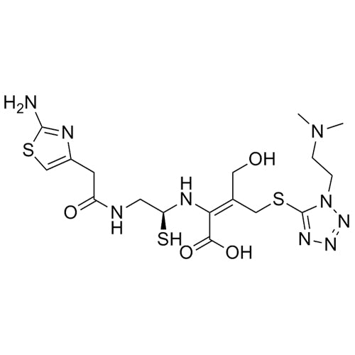 (S)-2-((2-(2-(2-aminothiazol-4-yl)acetamido)-1-mercaptoethyl)amino)-4-((1-(2-(dimethylamino)ethyl)-1H-tetrazol-5-yl)thio)-3-(hydroxymethyl)but-2-enoic acid