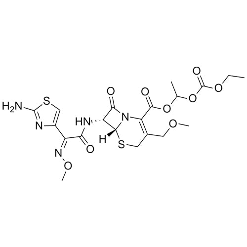 (6R,7R)-1-((ethoxycarbonyl)oxy)ethyl 7-((Z)-2-(2-aminothiazol-4-yl)-2-(methoxyimino)acetamido)-3-(methoxymethyl)-8-oxo-5-thia-1-azabicyclo[4.2.0]oct-2-ene-2-carboxylate