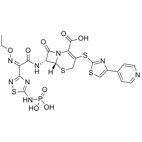 (6R,7R)-7-((Z)-2-(ethoxyimino)-2-(5-(phosphonoamino)-1,2,4-thiadiazol-3-yl)acetamido)-8-oxo-3-((4-(pyridin-4-yl)thiazol-2-yl)thio)-5-thia-1-azabicyclo[4.2.0]oct-2-ene-2-carboxylic acid