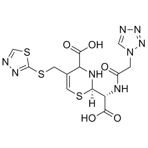 (2R)-5-(((1,3,4-thiadiazol-2-yl)thio)methyl)-2-((R)-(2-(1H-tetrazol-1-yl)acetamido)(carboxy)methyl)-3,4-dihydro-2H-1,3-thiazine-4-carboxylic acid