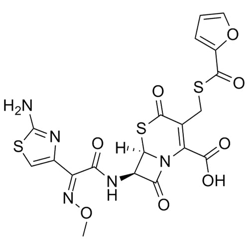 (6R,7R)-7-((Z)-2-(2-aminothiazol-4-yl)-2-(methoxyimino)acetamido)-3-(((furan-2-carbonyl)thio)methyl)-4,8-dioxo-5-thia-1-azabicyclo[4.2.0]oct-2-ene-2-carboxylic acid