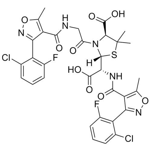 (2R,4S)-2-((1R)-carboxy(3-(2-chloro-6-fluorophenyl)-5-methylisoxazole-4-carboxamido)methyl)-3-(2-(3-(2-chloro-6-fluorophenyl)-5-methylisoxazole-4-carboxamido)acetyl)-5,5-dimethylthiazolidine-4-carboxylic acid