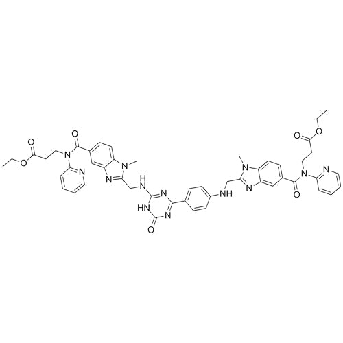 ethyl 3-(2-(((4-(6-(((5-((3-ethoxy-3-oxopropyl)(pyridin-2-yl)carbamoyl)-1-methyl-1H-benzo[d]imidazol-2-yl)methyl)amino)-4-oxo-4,5-dihydro-1,3,5-triazin-2-yl)phenyl)amino)methyl)-1-methyl-N-(pyridin-2-yl)-1H-benzo[d]imidazole-5-carboxamido)propanoate