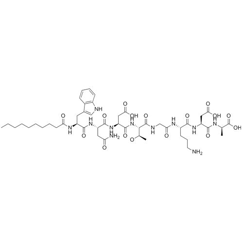 (2R,5S,8S,14S,17S)-17-((S)-4-amino-2-((S)-2-decanamido-3-(1H-indol-3-yl)propanamido)-4-oxobutanamido)-8-(3-aminopropyl)-5-(carboxymethyl)-14-((R)-1-hydroxyethyl)-2-methyl-4,7,10,13,16-pentaoxo-3,6,9,12,15-pentaazanonadecane-1,19-dioic acid