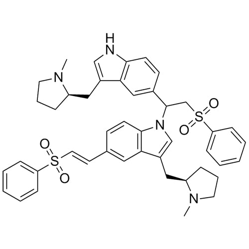 3-(((R)-1-methylpyrrolidin-2-yl)methyl)-1-(1-(3-(((R)-1-methylpyrrolidin-2-yl)methyl)-1H-indol-5-yl)-2-(phenylsulfonyl)ethyl)-5-((E)-2-(phenylsulfonyl)vinyl)-1H-indole