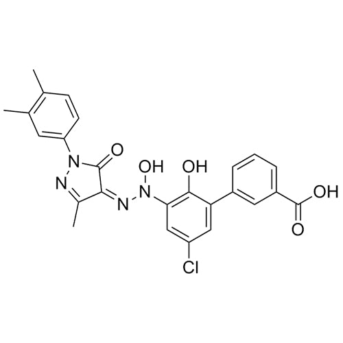 (Z)-5'-chloro-3'-(2-(1-(3,4-dimethylphenyl)-3-methyl-5-oxo-1H-pyrazol-4(5H)-ylidene)-1-hydroxyhydrazinyl)-2'-hydroxy-[1,1'-biphenyl]-3-carboxylic acid