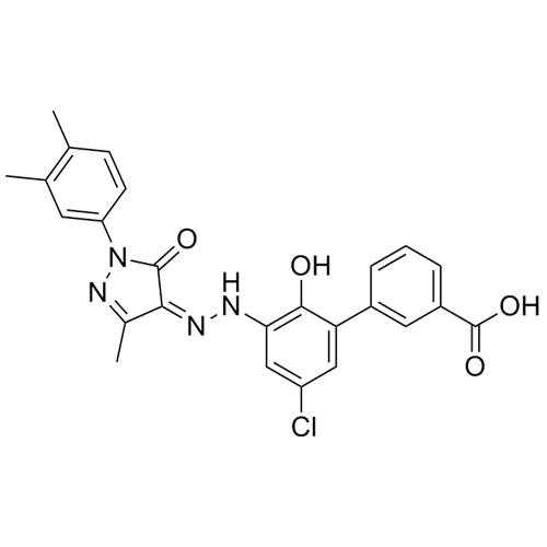 (Z)-5'-chloro-3'-(2-(1-(3,4-dimethylphenyl)-3-methyl-5-oxo-1H-pyrazol-4(5H)-ylidene)hydrazinyl)-2'-hydroxy-[1,1'-biphenyl]-3-carboxylic acid