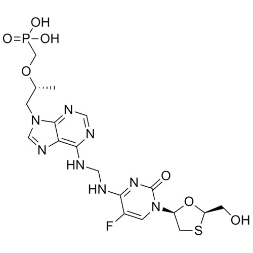 ((((R)-1-(6-((((5-fluoro-1-((2R,5S)-2-(hydroxymethyl)-1,3-oxathiolan-5-yl)-2-oxo-1,2-dihydropyrimidin-4-yl)amino)methyl)amino)-9H-purin-9-yl)propan-2-yl)oxy)methyl)phosphonic acid