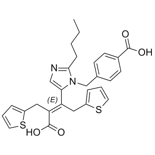 (E)-4-((2-butyl-5-(3-carboxy-1,4-di(thiophen-2-yl)but-2-en-2-yl)-1H-imidazol-1-yl)methyl)benzoic acid