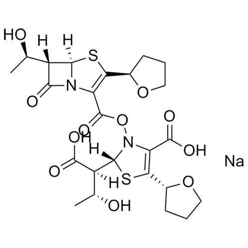 (R)-2-((1S,2R)-1-carboxy-2-hydroxypropyl)-3-(((5R,6S)-6-((R)-1-hydroxyethyl)-7-oxo-3-((R)-tetrahydrofuran-2-yl)-4-thia-1-azabicyclo[3.2.0]hept-2-ene-2-carbonyl)oxy)-5-((R)-tetrahydrofuran-2-yl)-2,3-dihydrothiazole-4-carboxylic acid, sodium salt