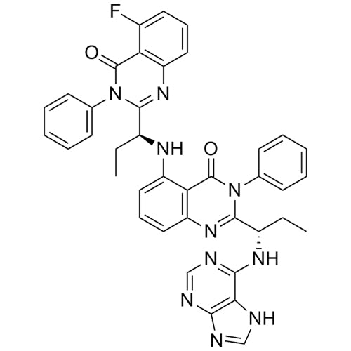 2-((S)-1-((7H-purin-6-yl)amino)propyl)-5-(((S)-1-(5-fluoro-4-oxo-3-phenyl-3,4-dihydroquinazolin-2-yl)propyl)amino)-3-phenylquinazolin-4(3H)-one