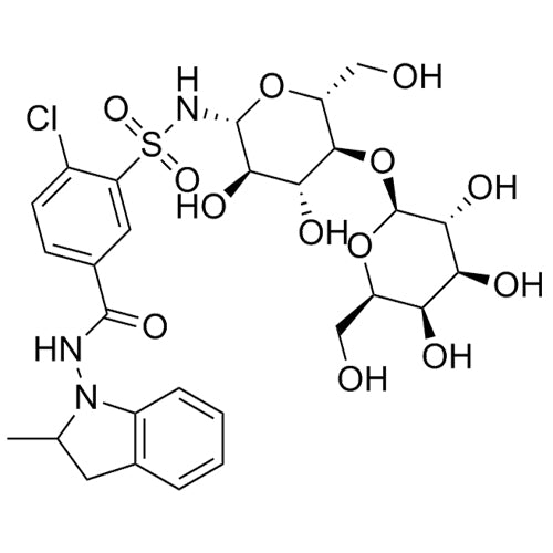 4-chloro-3-(N-((2R,3R,4R,5S,6R)-3,4-dihydroxy-6-(hydroxymethyl)-5-(((2S,3R,4S,5R,6R)-3,4,5-trihydroxy-6-(hydroxymethyl)tetrahydro-2H-pyran-2-yl)oxy)tetrahydro-2H-pyran-2-yl)sulfamoyl)-N-(2-methylindolin-1-yl)benzamide