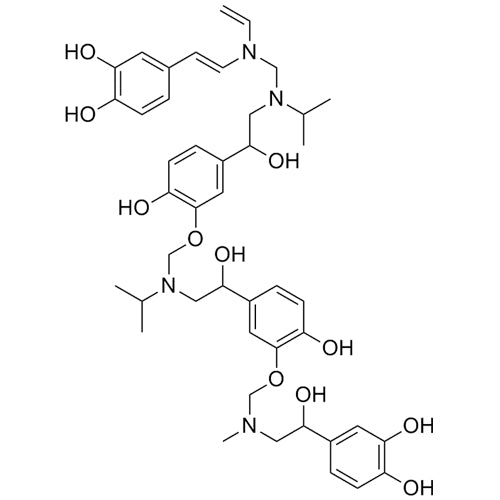 (E)-4-(2-((((2-(3-(((2-(3-(((2-(3,4-dihydroxyphenyl)-2-hydroxyethyl)(methyl)amino)methoxy)-4-hydroxyphenyl)-2-hydroxyethyl)(isopropyl)amino)methoxy)-4-hydroxyphenyl)-2-hydroxyethyl)(isopropyl)amino)methyl)(vinyl)amino)vinyl)benzene-1,2-diol