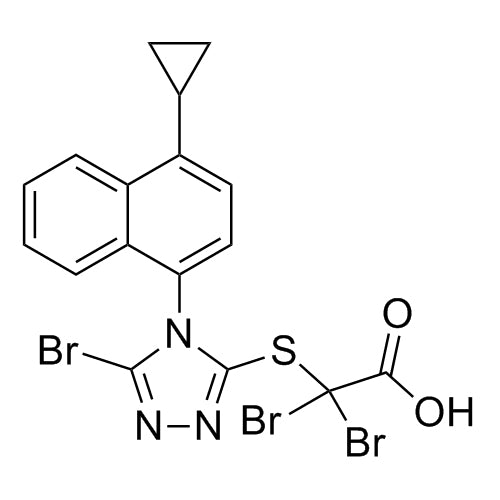 2,2-dibromo-2-((5-bromo-4-(4-cyclopropylnaphthalen-1-yl)-4H-1,2,4-triazol-3-yl)thio)aceticacid