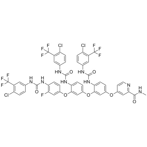 4-(4-(3-(4-chloro-3-(trifluoromethyl)phenyl)ureido)-3-(4-(3-(4-chloro-3-(trifluoromethyl)phenyl)ureido)-3-(4-(3-(4-chloro-3-(trifluoromethyl)phenyl)ureido)-3-fluorophenoxy)phenoxy)phenoxy)-N-methylpicolinamide