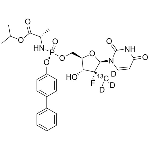 (S)-isopropyl 2-(((S)-([1,1'-biphenyl]-4-yloxy)(((2R,3R,4R,5R)-5-(2,4-dioxo-3,4-dihydropyrimidin-1(2H)-yl)-4-fluoro-3-hydroxy-4-methyltetrahydrofuran-2-yl)methoxy)phosphoryl)amino)propanoate-13CD3