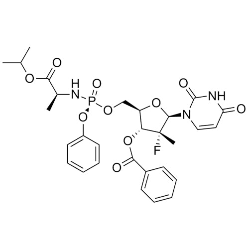 (2R,3R,4R,5R)-5-(2,4-dioxo-3,4-dihydropyrimidin-1(2H)-yl)-4-fluoro-2-((((S)-(((S)-1-isopropoxy-1-oxopropan-2-yl)amino)(phenoxy)phosphoryl)oxy)methyl)-4-methyltetrahydrofuran-3-yl benzoate