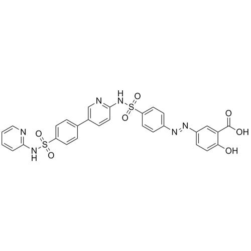 2-hydroxy-5-((4-(N-(5-(4-(N-(pyridin-2-yl)sulfamoyl)phenyl)pyridin-2-yl)sulfamoyl)phenyl)diazenyl)benzoic acid