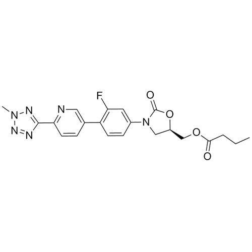 (R)-(3-(3-fluoro-4-(6-(2-methyl-2H-tetrazol-5-yl)pyridin-3-yl)phenyl)-2-oxooxazolidin-5-yl)methyl butyrate