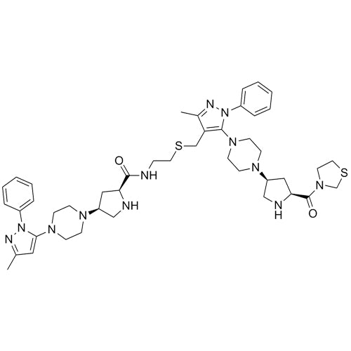 (2S,4S)-4-(4-(3-methyl-1-phenyl-1H-pyrazol-5-yl)piperazin-1-yl)-N-(2-(((3-methyl-1-phenyl-5-(4-((3S,5S)-5-(thiazolidine-3-carbonyl)pyrrolidin-3-yl)piperazin-1-yl)-1H-pyrazol-4-yl)methyl)thio)ethyl)pyrrolidine-2-carboxamide