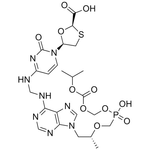 (2R,5S)-5-(4-((((9-((2R)-2-((hydroxy(((isopropoxycarbonyl)oxy)methoxy)phosphoryl)methoxy)propyl)-9H-purin-6-yl)amino)methyl)amino)-2-oxopyrimidin-1(2H)-yl)-1,3-oxathiolane-2-carboxylic acid